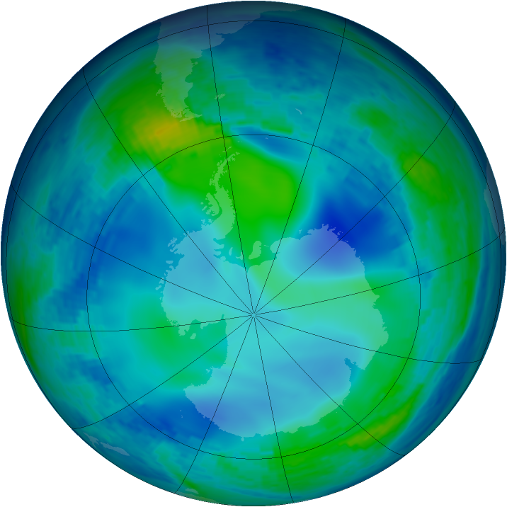 Antarctic ozone map for 22 May 1993